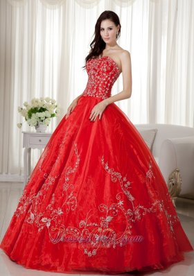 Sweetheart Red Organza Beading and Embroidery Sweet 16 Dresses