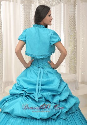 Taffeta Teal Sweetheart Appliques With Jacket Dress for Quinceanera