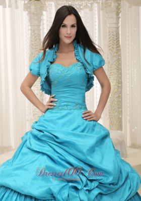 Taffeta Teal Sweetheart Appliques With Jacket Dress for Quinceanera