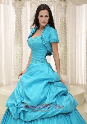 Taffeta Teal Sweetheart Appliques With Jacket Dress for Quinceanera