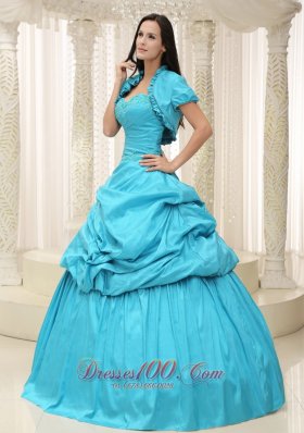 Taffeta Teal Sweetheart Appliques With Jacket Dress for Quinceanera