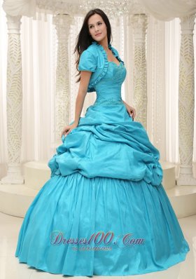 Taffeta Teal Sweetheart Appliques With Jacket Dress for Quinceanera