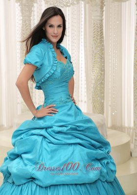 Taffeta Teal Sweetheart Appliques With Jacket Dress for Quinceanera