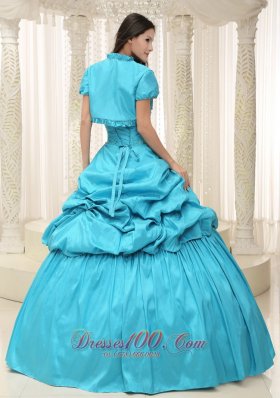 Taffeta Teal Sweetheart Appliques With Jacket Dress for Quinceanera