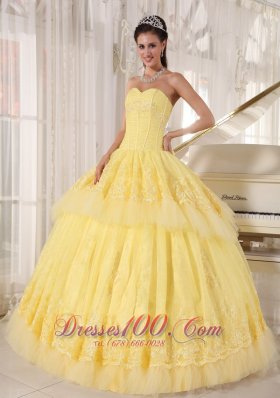 Organza Yellow Quinceanera Dress Beading and Appliques