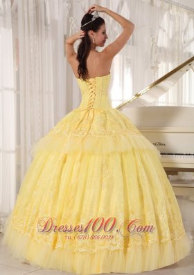 Organza Yellow Quinceanera Dress Beading and Appliques