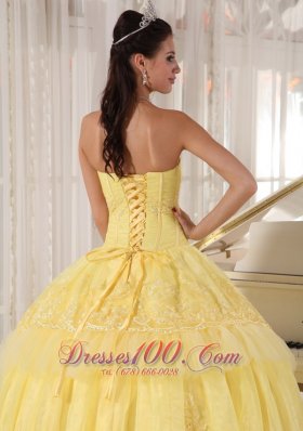 Organza Yellow Quinceanera Dress Beading and Appliques