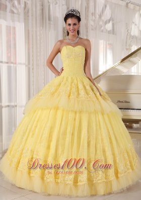 Organza Yellow Quinceanera Dress Beading and Appliques