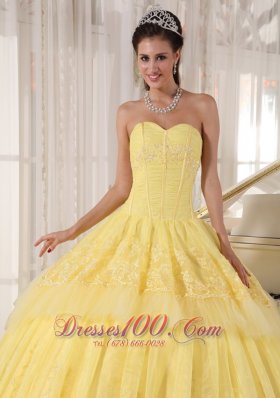 Organza Yellow Quinceanera Dress Beading and Appliques