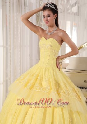 Organza Yellow Quinceanera Dress Beading and Appliques