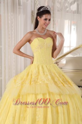 Organza Yellow Quinceanera Dress Beading and Appliques