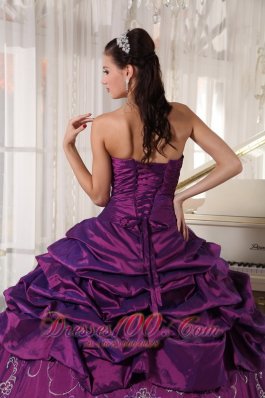 Embroidery With Beading Eggplant Purple Quinceanera Dress Taffeta