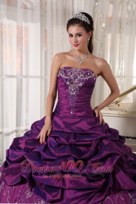 Embroidery With Beading Eggplant Purple Quinceanera Dress Taffeta