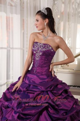 Embroidery With Beading Eggplant Purple Quinceanera Dress Taffeta