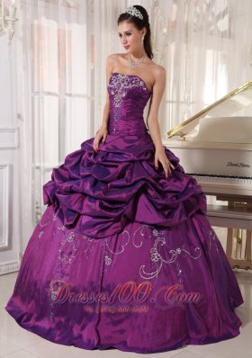 Embroidery With Beading Eggplant Purple Quinceanera Dress Taffeta