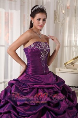 Embroidery With Beading Eggplant Purple Quinceanera Dress Taffeta