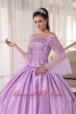 Lavender Off Shoulder Taffeta Appliques Dress for Girls