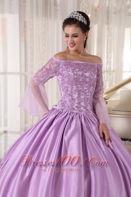 Lavender Off Shoulder Taffeta Appliques Dress for Girls