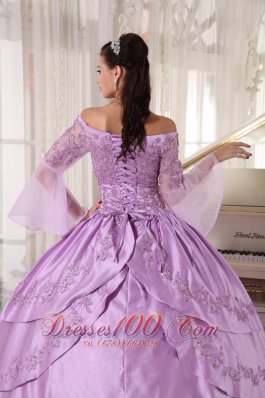 Lavender Off Shoulder Taffeta Appliques Dress for Girls