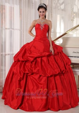 Ball Gown Red Taffeta Quinceanera Dress With Beading