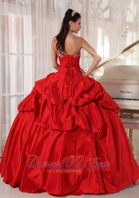 Ball Gown Red Taffeta Quinceanera Dress With Beading