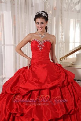 Ball Gown Red Taffeta Quinceanera Dress With Beading