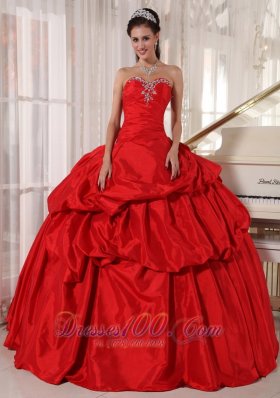 Ball Gown Red Taffeta Quinceanera Dress With Beading