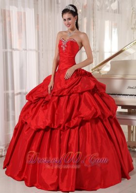 Ball Gown Red Taffeta Quinceanera Dress With Beading