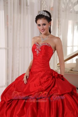 Ball Gown Red Taffeta Quinceanera Dress With Beading