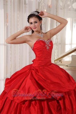 Ball Gown Red Taffeta Quinceanera Dress With Beading