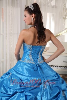 Appliques Taffeta and Tulle Blue Cheap Quinceanera Dress