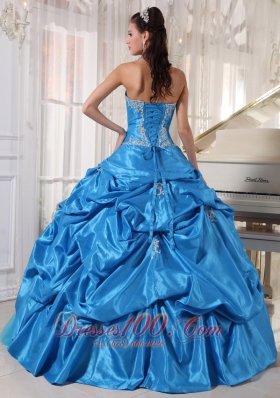 Appliques Taffeta and Tulle Blue Cheap Quinceanera Dress