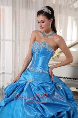 Appliques Taffeta and Tulle Blue Cheap Quinceanera Dress