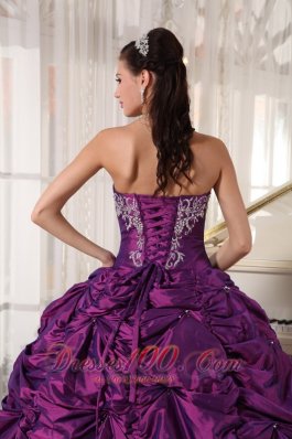 Purple Ball Gown Taffeta Embroidery Quinceanera Dress