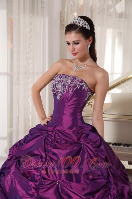 Purple Ball Gown Taffeta Embroidery Quinceanera Dress