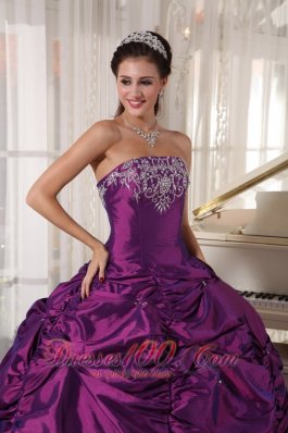 Purple Ball Gown Taffeta Embroidery Quinceanera Dress