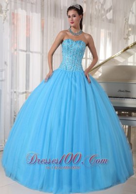 Plus Size Sky Blue Quinceanera Dress Tulle Beading