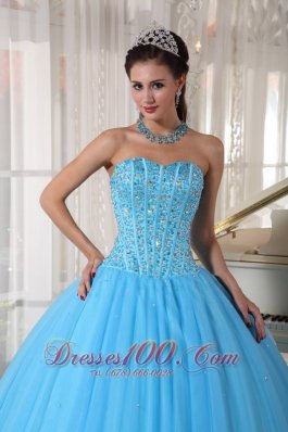 Plus Size Sky Blue Quinceanera Dress Tulle Beading