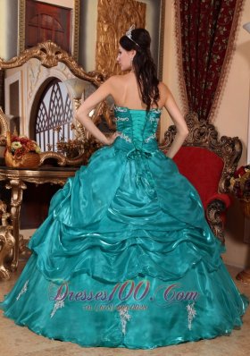 Turquoise Plus Size Organza Appliques Quinceanera Dress