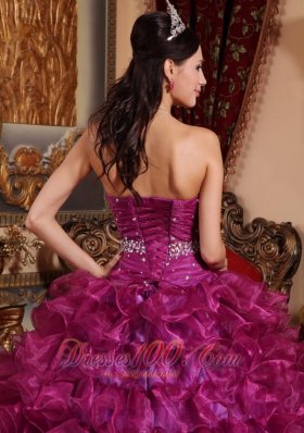 Sweetheart Fuchsia Floor-length Dresses Of 15 Organza Beading