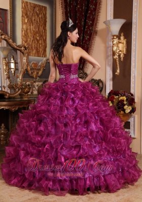 Sweetheart Fuchsia Floor-length Dresses Of 15 Organza Beading