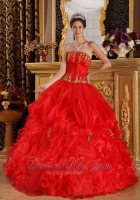 Sweet 16 Dress Red Appliques Organza Plus Size