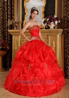 Sweet 16 Dress Red Appliques Organza Plus Size