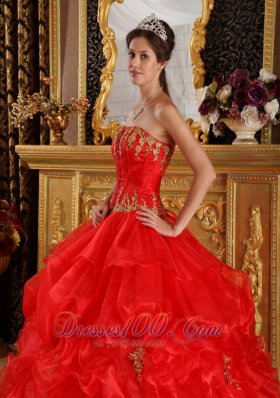 Sweet 16 Dress Red Appliques Organza Plus Size