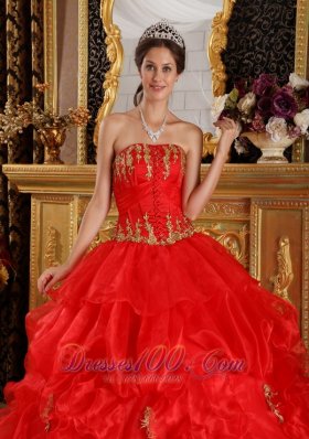 Sweet 16 Dress Red Appliques Organza Plus Size