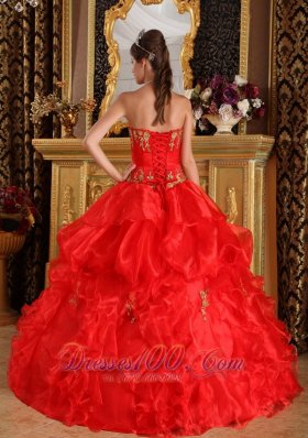 Sweet 16 Dress Red Appliques Organza Plus Size