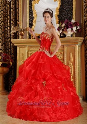 Sweet 16 Dress Red Appliques Organza Plus Size