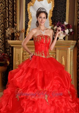 Sweet 16 Dress Red Appliques Organza Plus Size