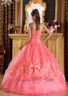 Watermelon Red Appliques Organza Dress for Quinceanera