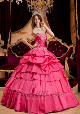 Hot Pink Appliques Quinceanera Dress Plus Size Taffeta